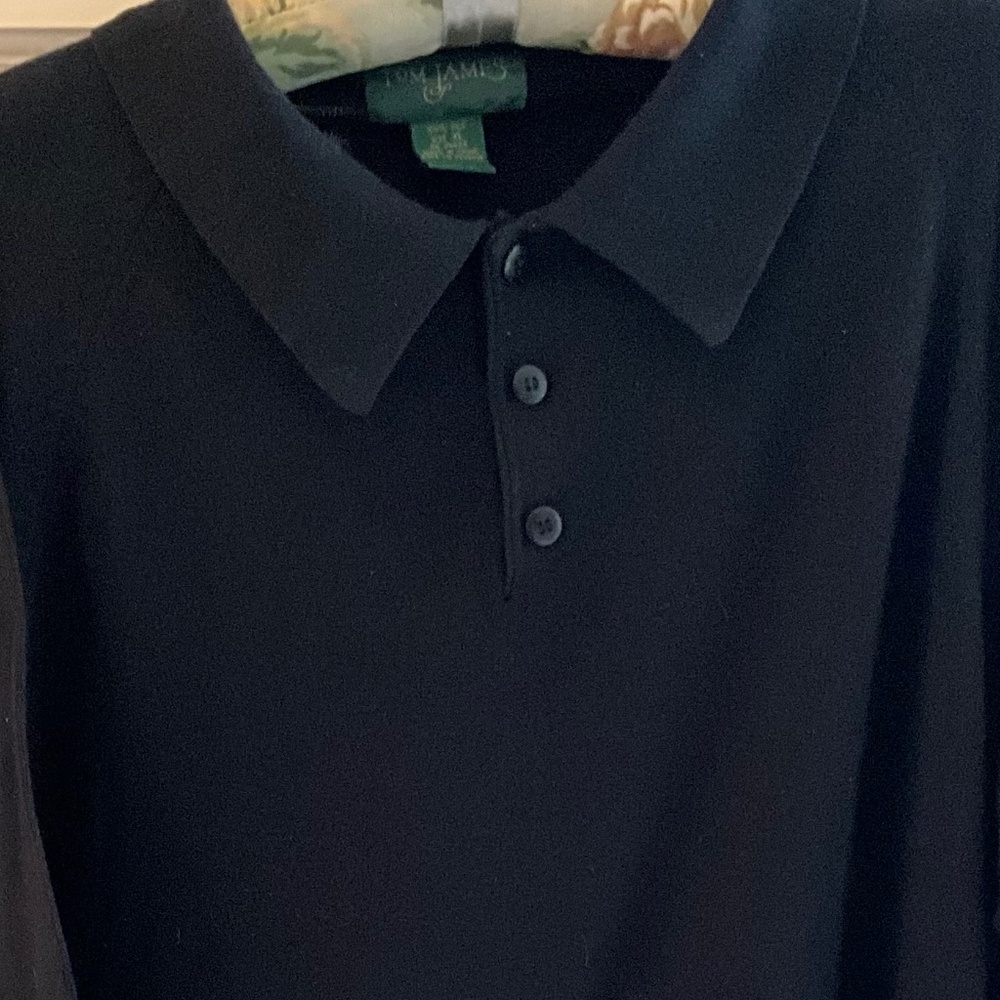 ELEGANT 100% (TRUE) BLACK SILK POLO BY TOM JAMES-EUC/XL